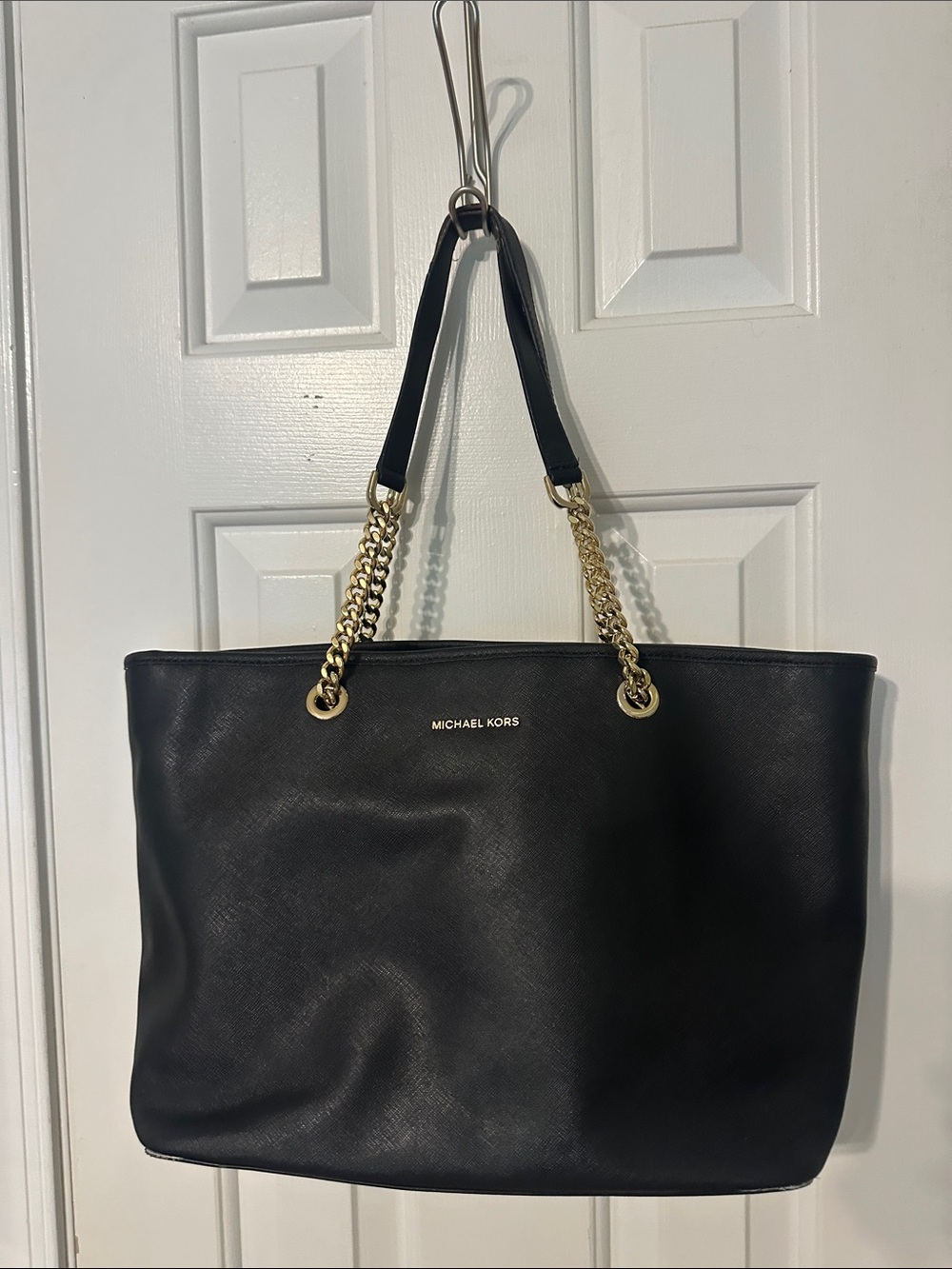 Michael Kors Black Tote with Gold Chain Straps
